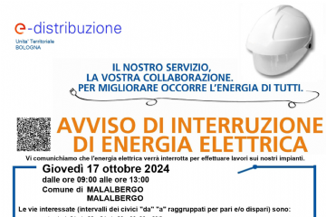 Avviso interruzione energia elettrica Gioved&#236; 17 ottobre