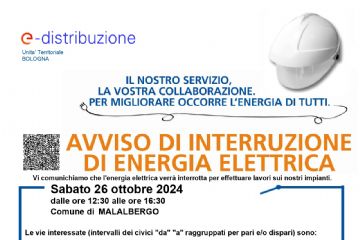 Avviso interruzione energia elettrica Sabato 26 ottobre