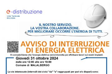 Avviso interruzione energia elettrica Gioved&#236; 31 ottobre