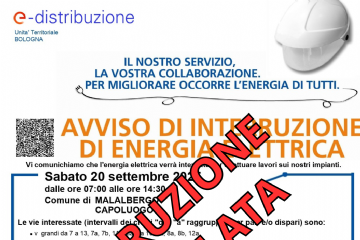 * INTERRUZUIONE ANNULLATA*  Avviso interruzione energia elettrica Sabato 20 settembre 2025 - Malalbergo