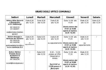 Dal 1° settembre tornano gli orari ordinari degli Uffici comunali